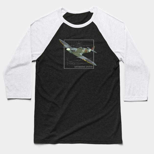 Supermarine Spitfire | British WW2 Fighter Plane Baseball T-Shirt by Jose Luiz Filho